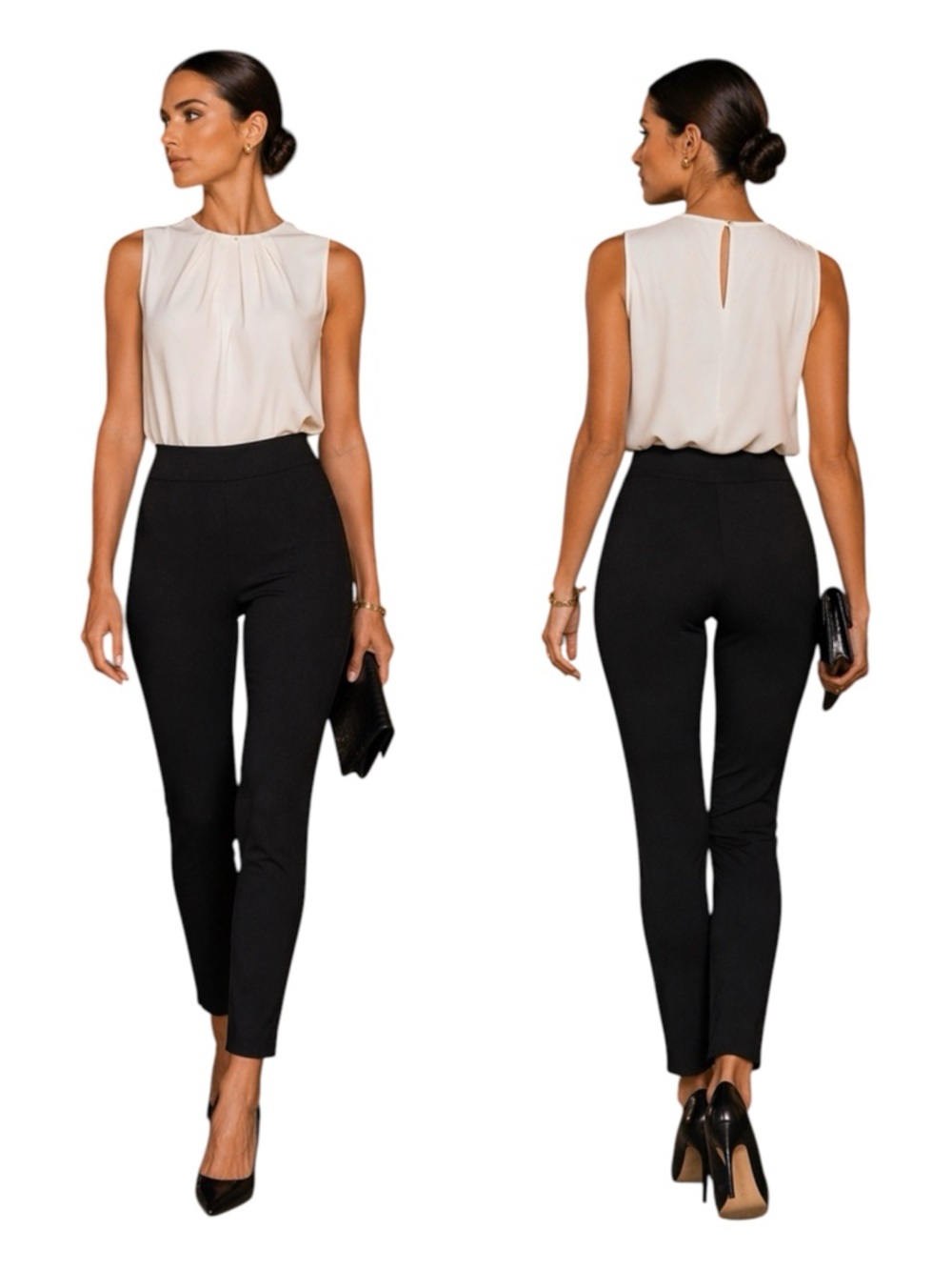 St John Black Tiffany Ponte Skinny Pants Side Zip Split Cuffs Excellent Size 4